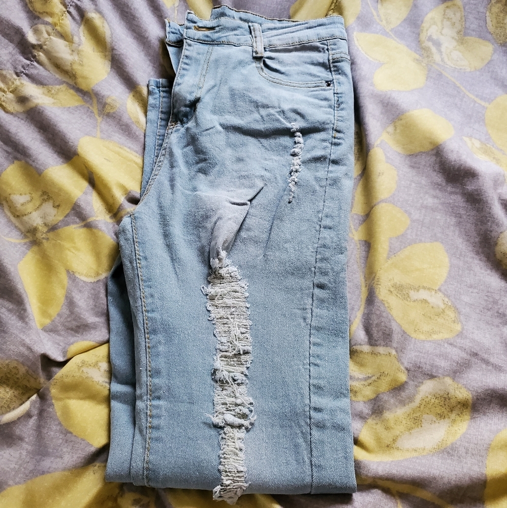 Faded blue jeans